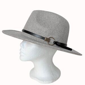 Wide Brim Gray Fedora Hat Womens Fall Fashion Panama Jazz Black Faux Leather Ban